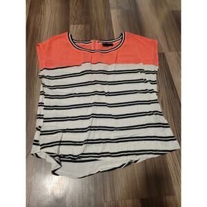 Hot pink, white and black stripped short sleeve top